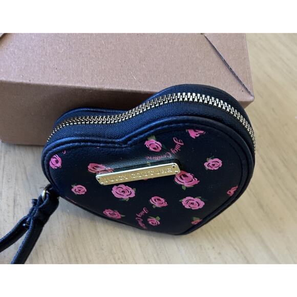 VTG Y2K Juicy Couture Heart Coin Purse Wallet Gold Plated “Juicy”black/pink RARE - Picture 7 of 9